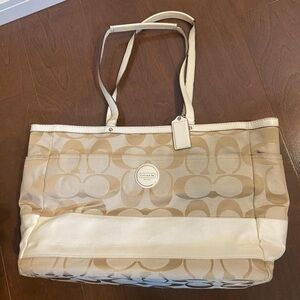 Coach Beige Signature Canvas Tote with Removable Strap